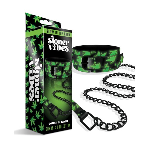 Stoner Vibes Glow in the Dark Collar and Leash Set