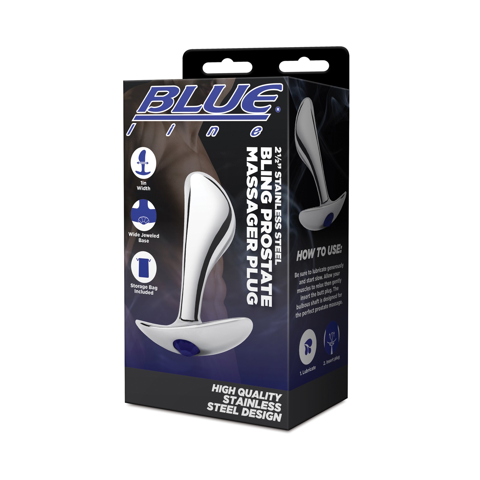 Blue Line Stainless Steel Bling Prostate Massager 2.5 Inch