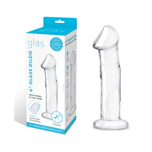 Glas Dildo de 6" con Venas y Base Plana