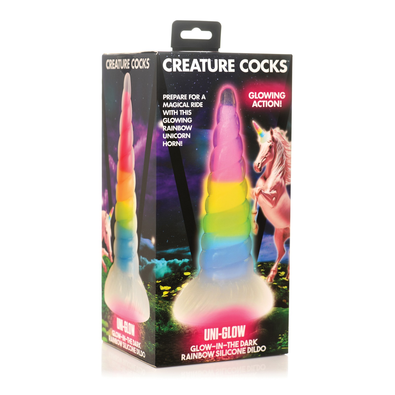 Uni Glow in the Dark Silicone Dildo - Rainbow