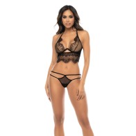 Lace Underwire Bra with Skirt and Thong Black S/M