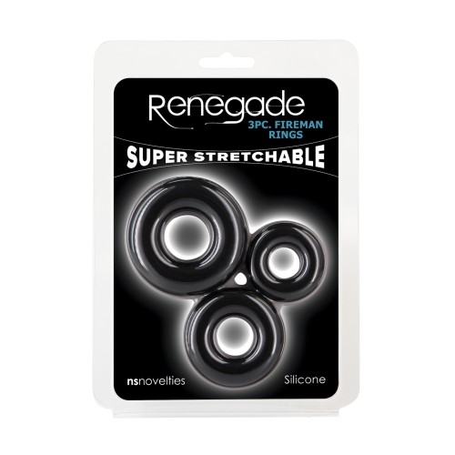 Renegade Fireman Cock Rings Pack of 3 Black