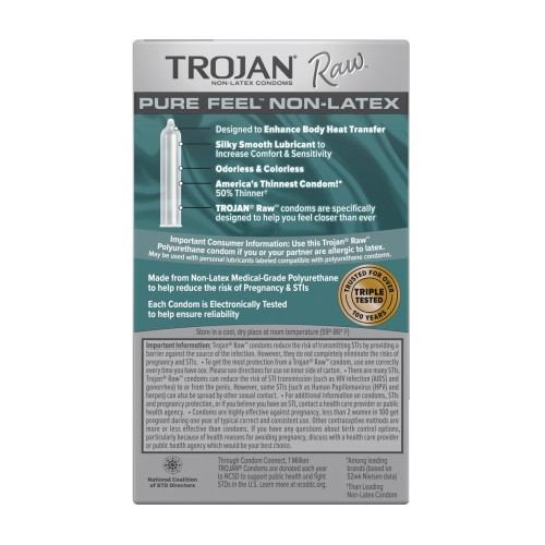 Condones Trojan Raw Sin Látex Paquete de 10