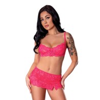 Get It Girl Lace Bra Skirt and Thong Set - Pink