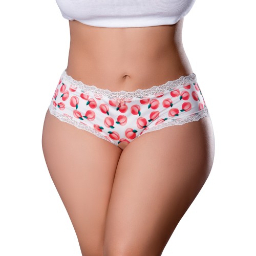 Short Crotchless Sweet Treats con Lubricante de Durazno - Blanco QN