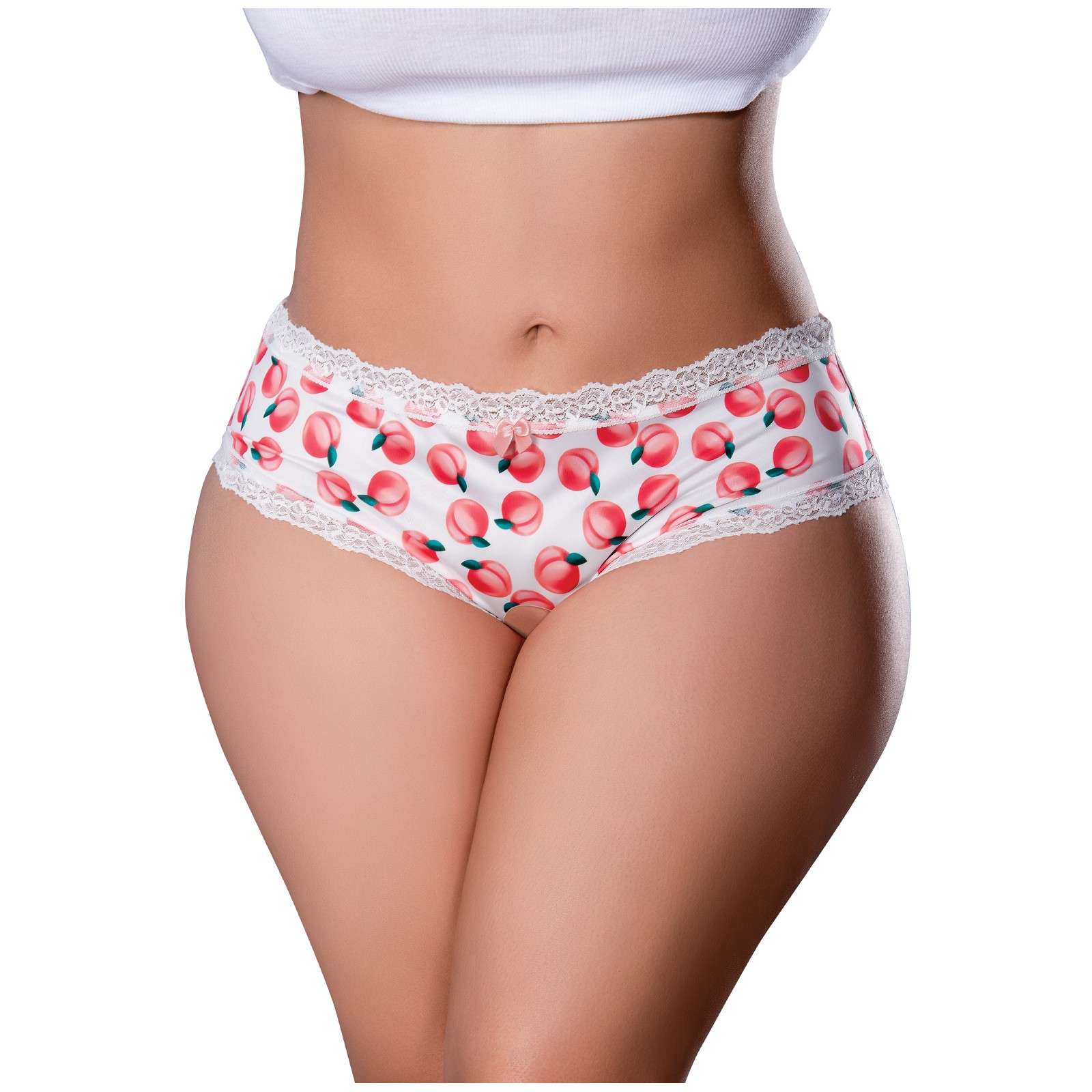 Short Crotchless Sweet Treats con Lubricante de Durazno - Blanco QN