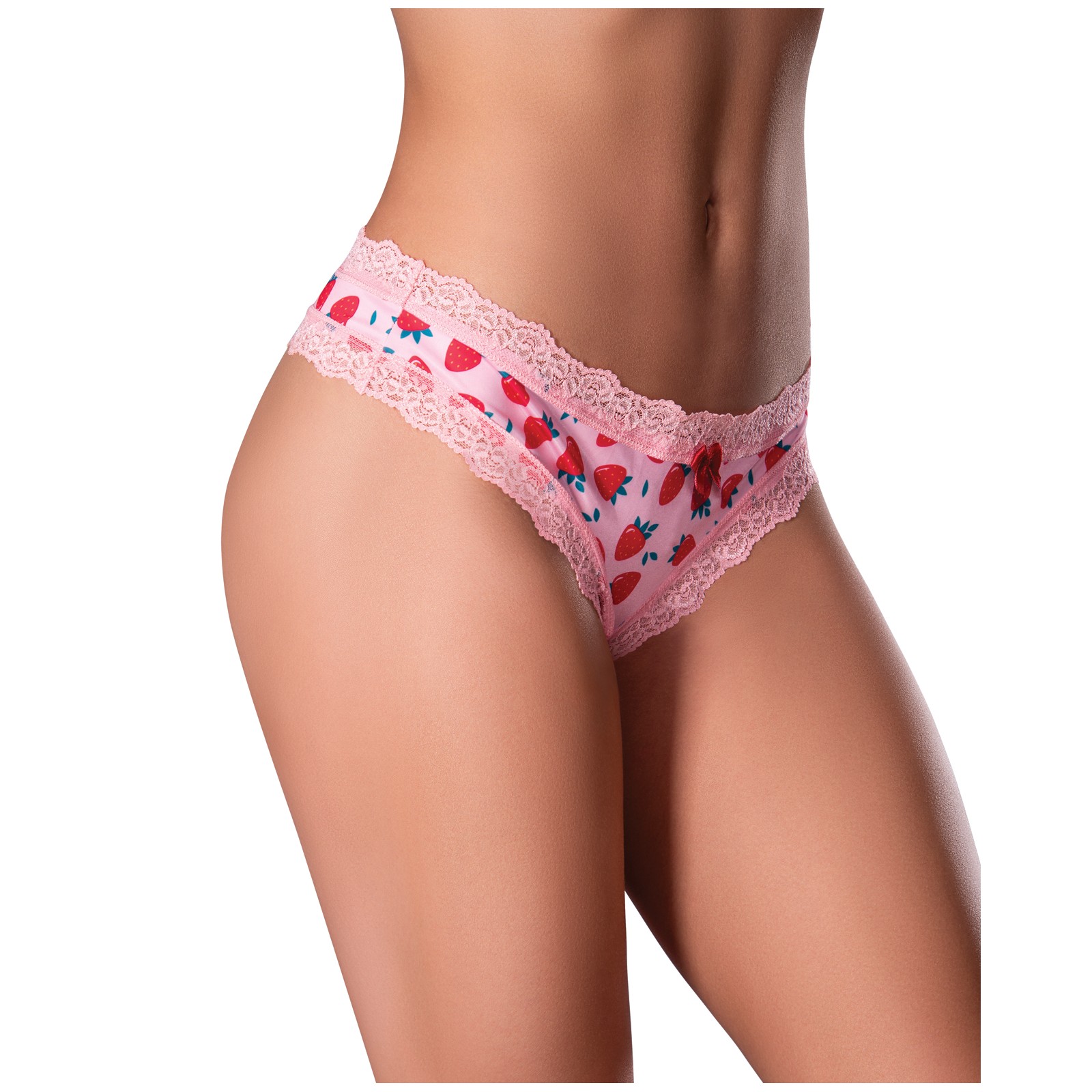 Thong Crotchless con Lubricante de Fresa Rosa