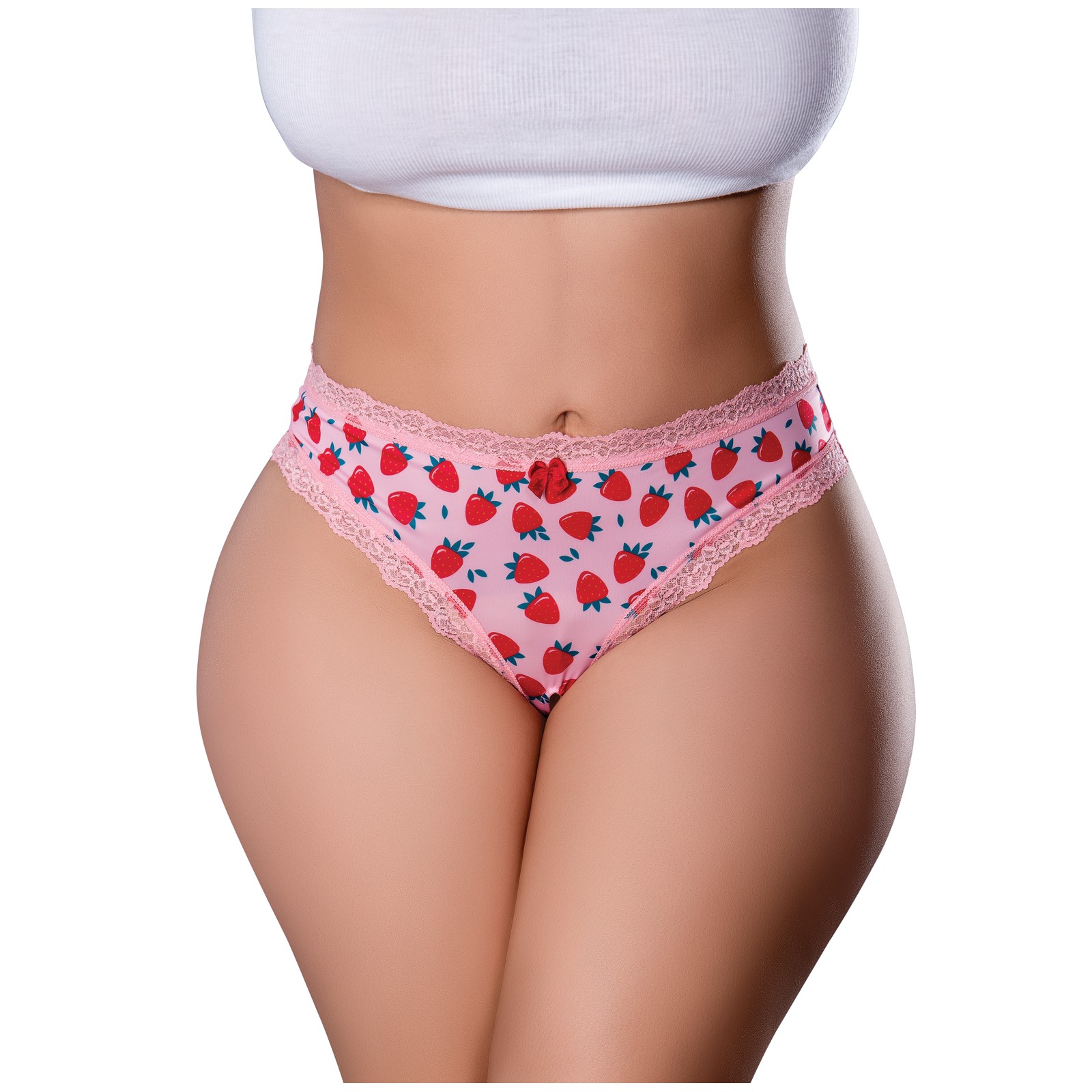 Sweet Treats Crotchless Thong with Strawberry Lube - Pink