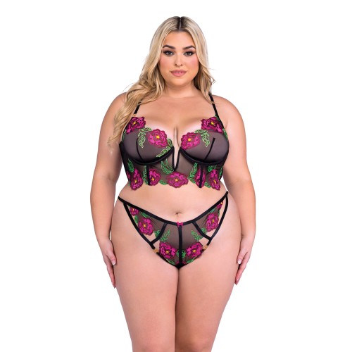 Conjunto Peony Paradise con Bralette y G-String para Elegancia Floral