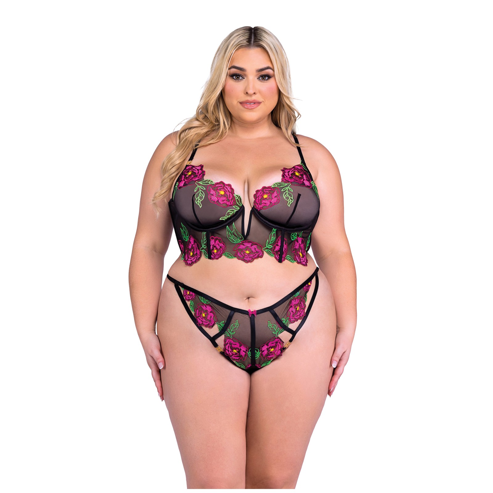 Conjunto Peony Paradise con Bralette y G-String para Elegancia Floral