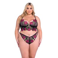 Conjunto Peony Paradise con Bralette y G-String para Elegancia Floral