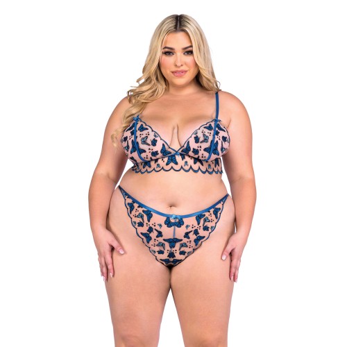 Conjunto de Bralette y Panty Bordado Butterfly Beauty en Azul 1X