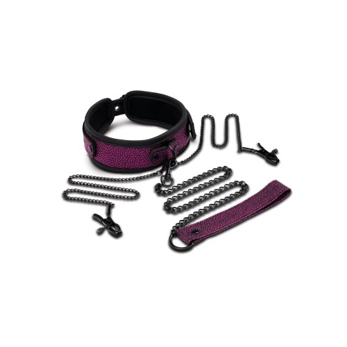 WhipSmart Dragon's Lair Collar, Leash & Nipple Clips Set