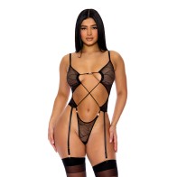 Pull My Strings Sheer Mesh Teddy with Garters - Seductive Lingerie