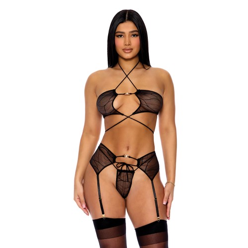 Pull My Strings Mesh Bra Set with Garter Belt