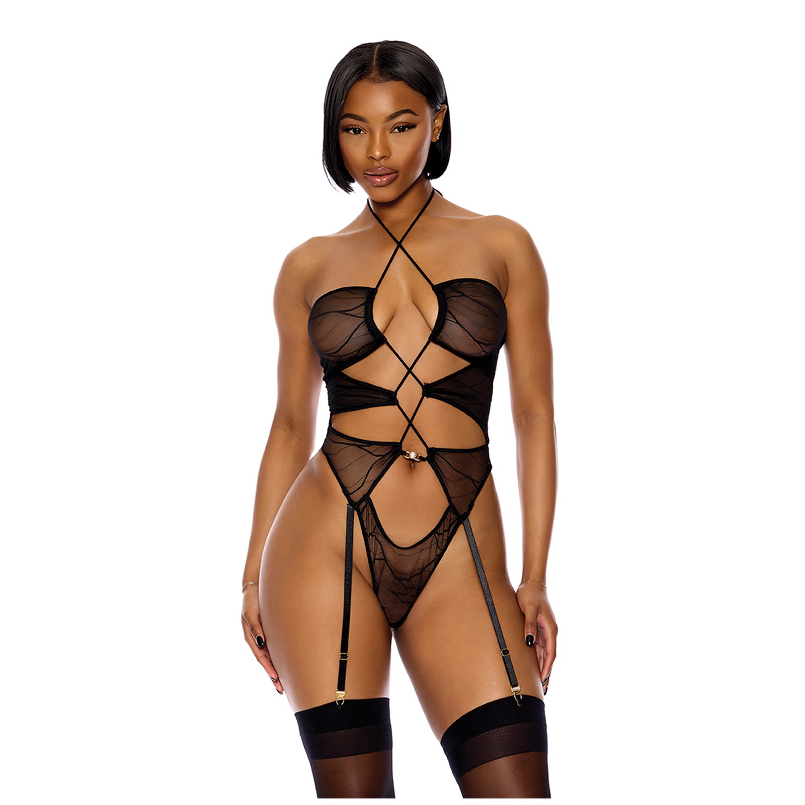 Sheer Mesh Halterneck Teddy for Seductive Play