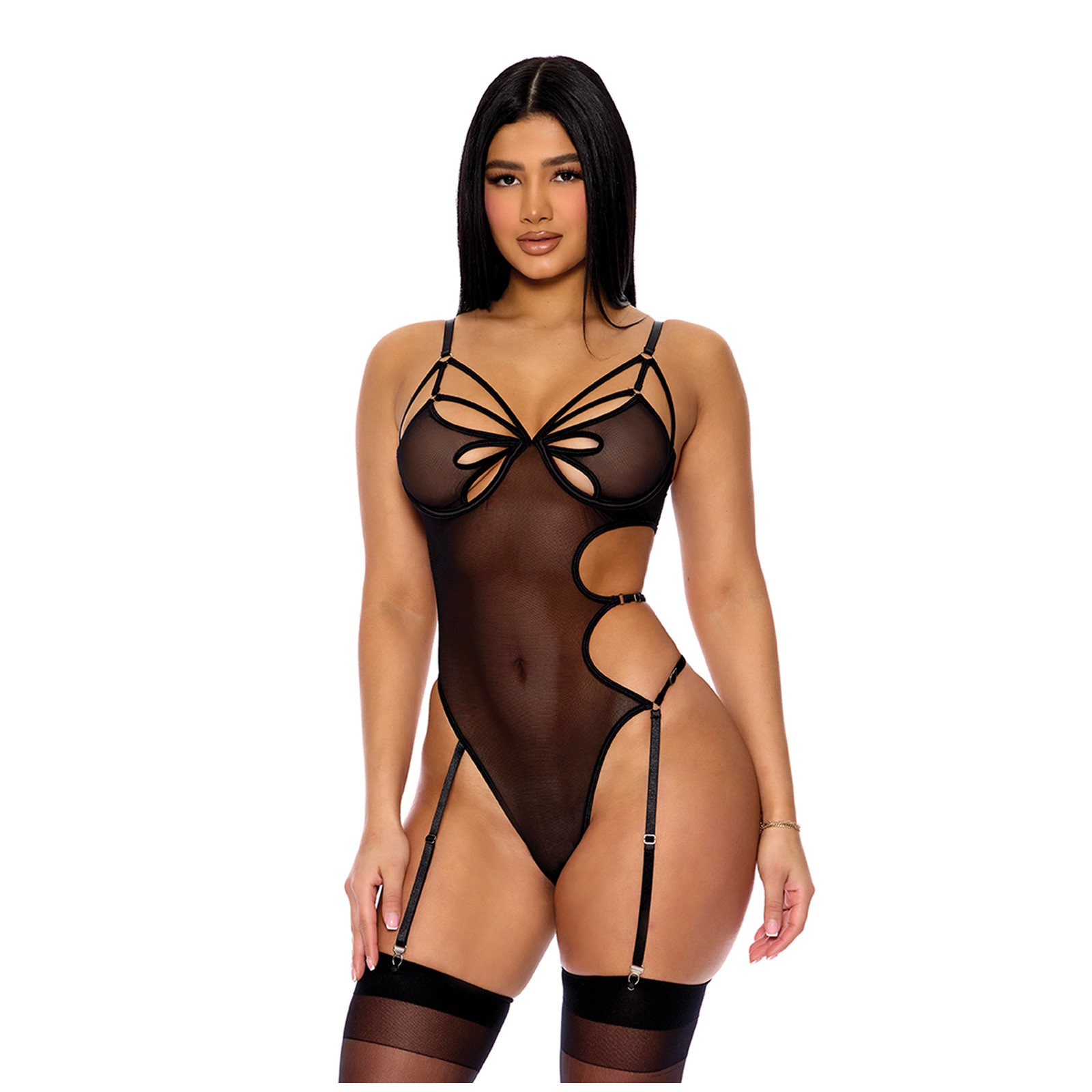 Feeling Butterflies Mesh Teddy w/Garters