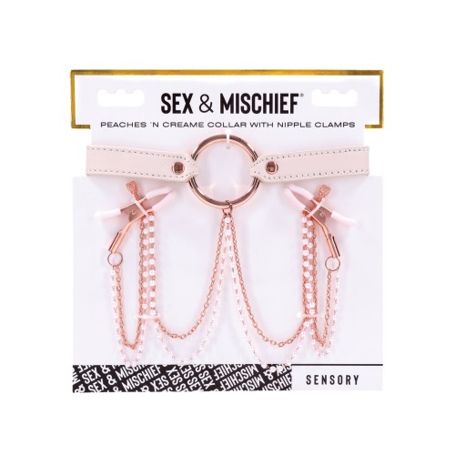 Sex & Mischief Peaches 'n CreaMe Collar with Nipple Clamps