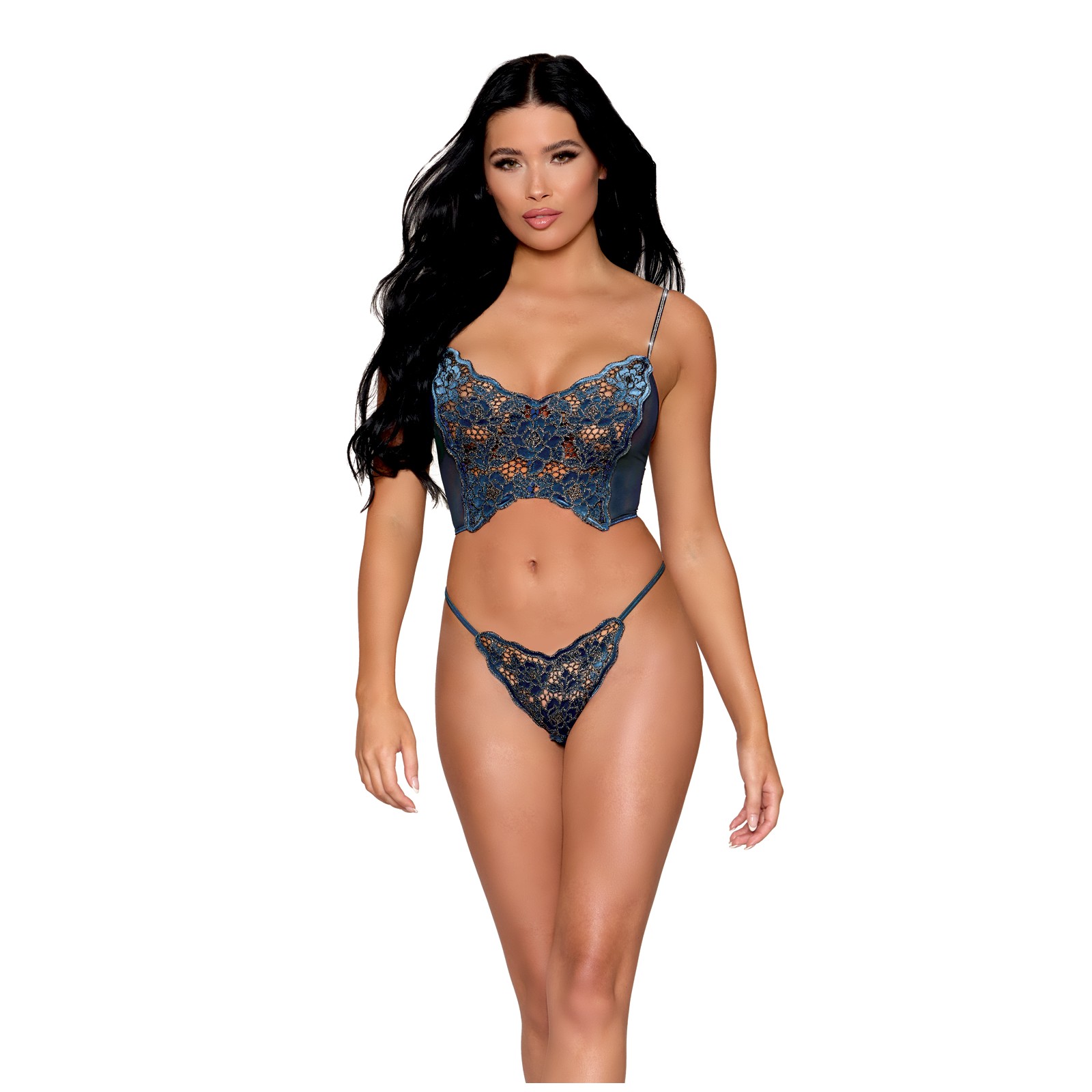 Velvet Applique Bustier and G-String Set