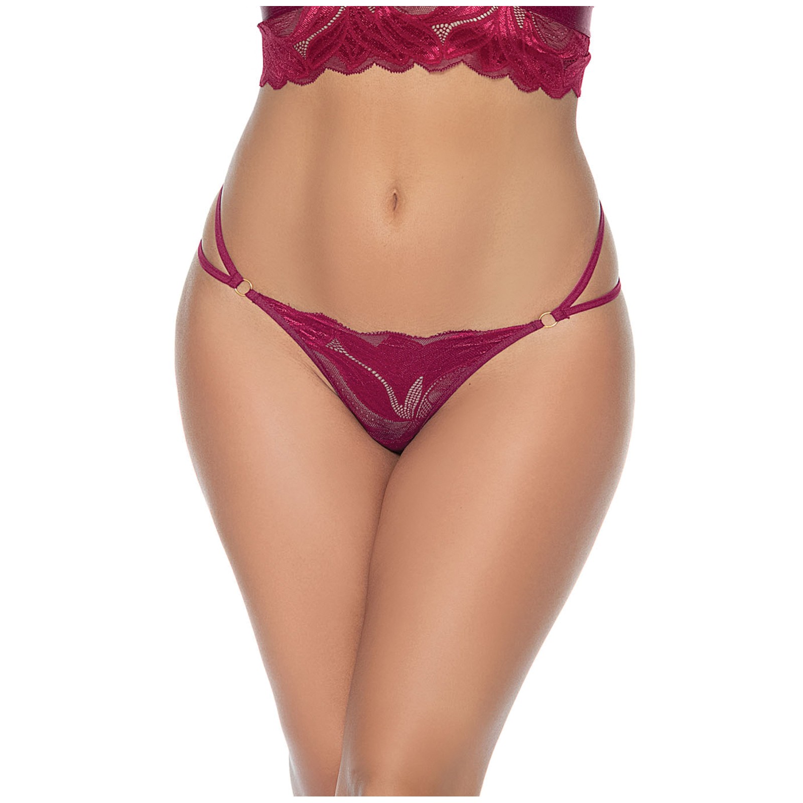 Tanga de Encaje de Doble Estribo Vino S/M para Elegancia Íntima