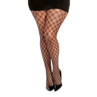 Double Knitted Fence Net Plus Size Pantyhose Black