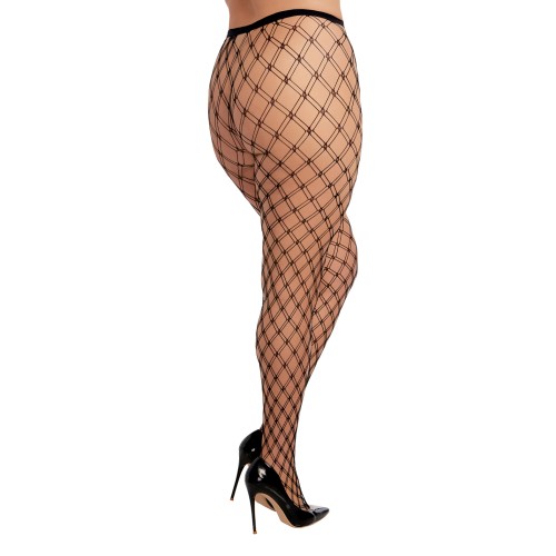 Double Knitted Fence Net Plus Size Pantyhose Black