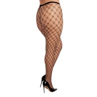 Double Knitted Fence Net Plus Size Pantyhose Black