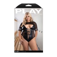 Play Go Deep Lace-up Bodysuit with Jersey Shrug - Black 1X/2X