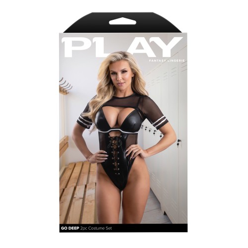 Play Go Deep Lace-up Bodysuit Mesh Jersey Shrug Black M/L