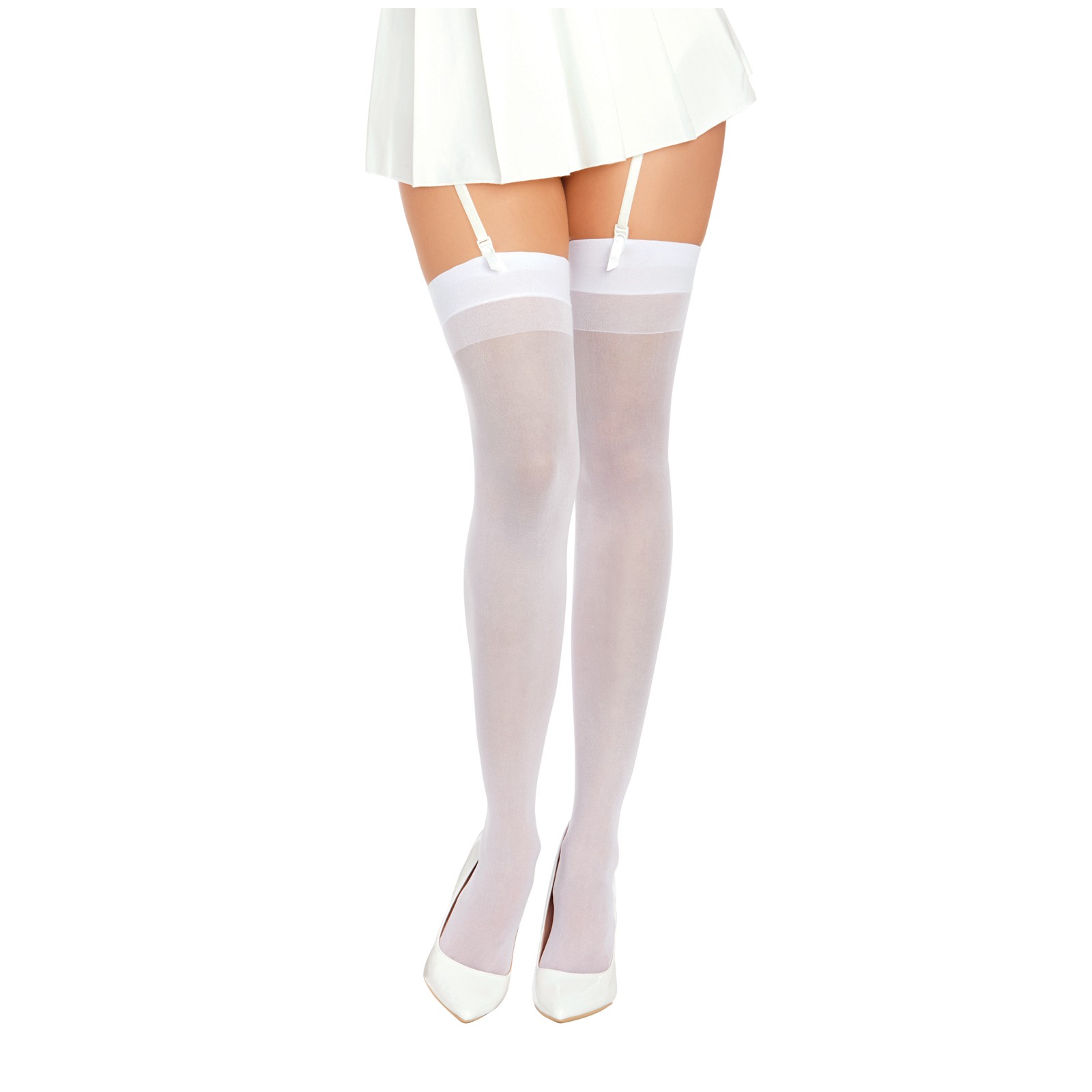 Elegant Sheer Thigh High Stockings with Back Seam in White