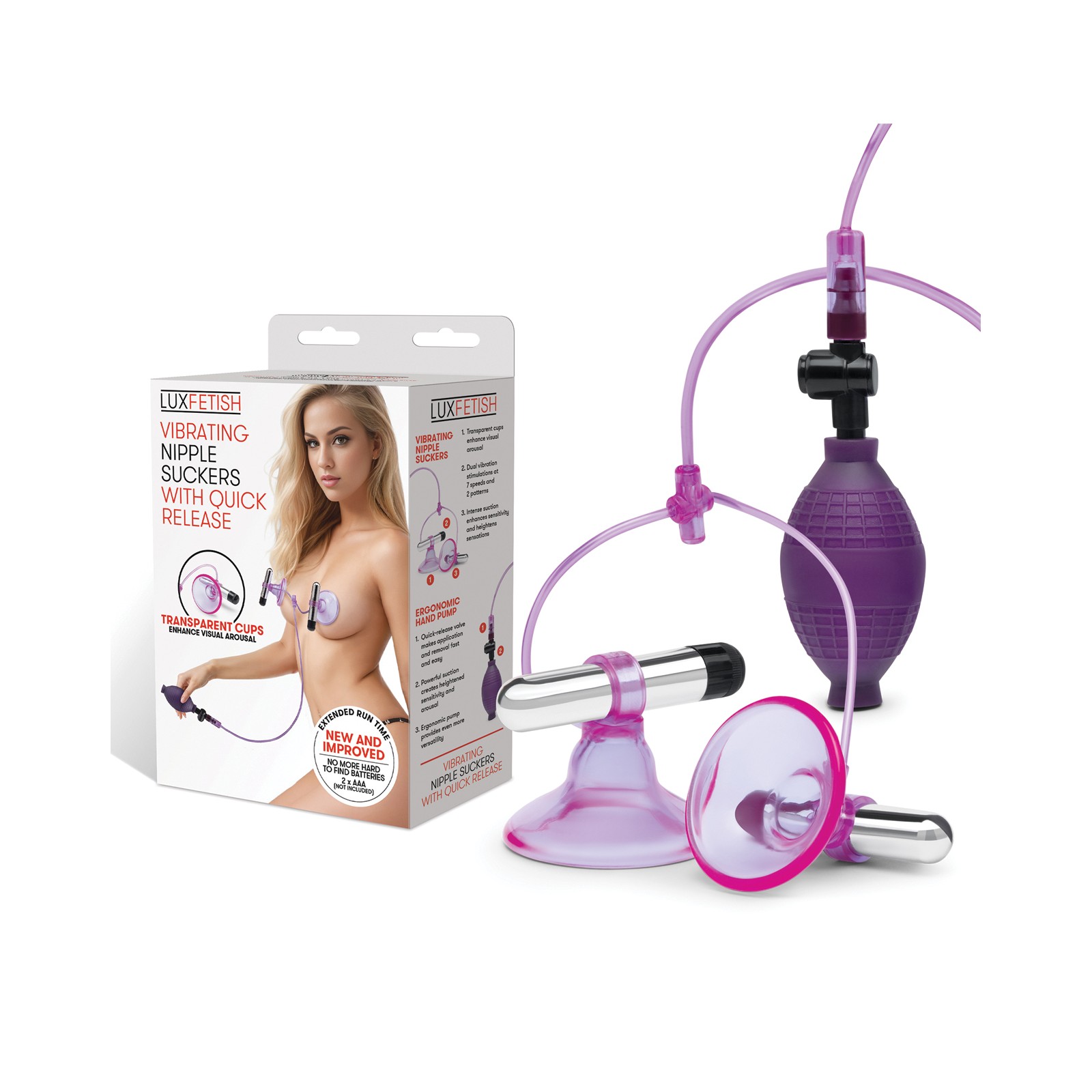 Vibrating Nipple Suckers with Quick Release Pink/Purple