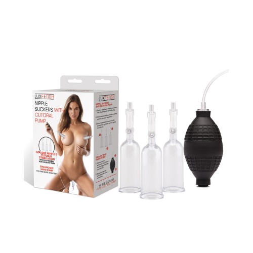 Lux Fetish Nipple Suckers with Clitoral Pump - Clear/Black