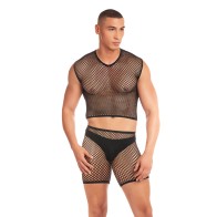 Conjunto Rainbow Party Net-Bula Braguita Larga de Malla Negra L/XL