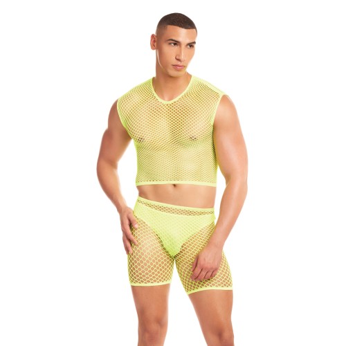 Rainbow Party Net-Bula Large Mesh Long Brief 3 pc Set - Yellow L/XL