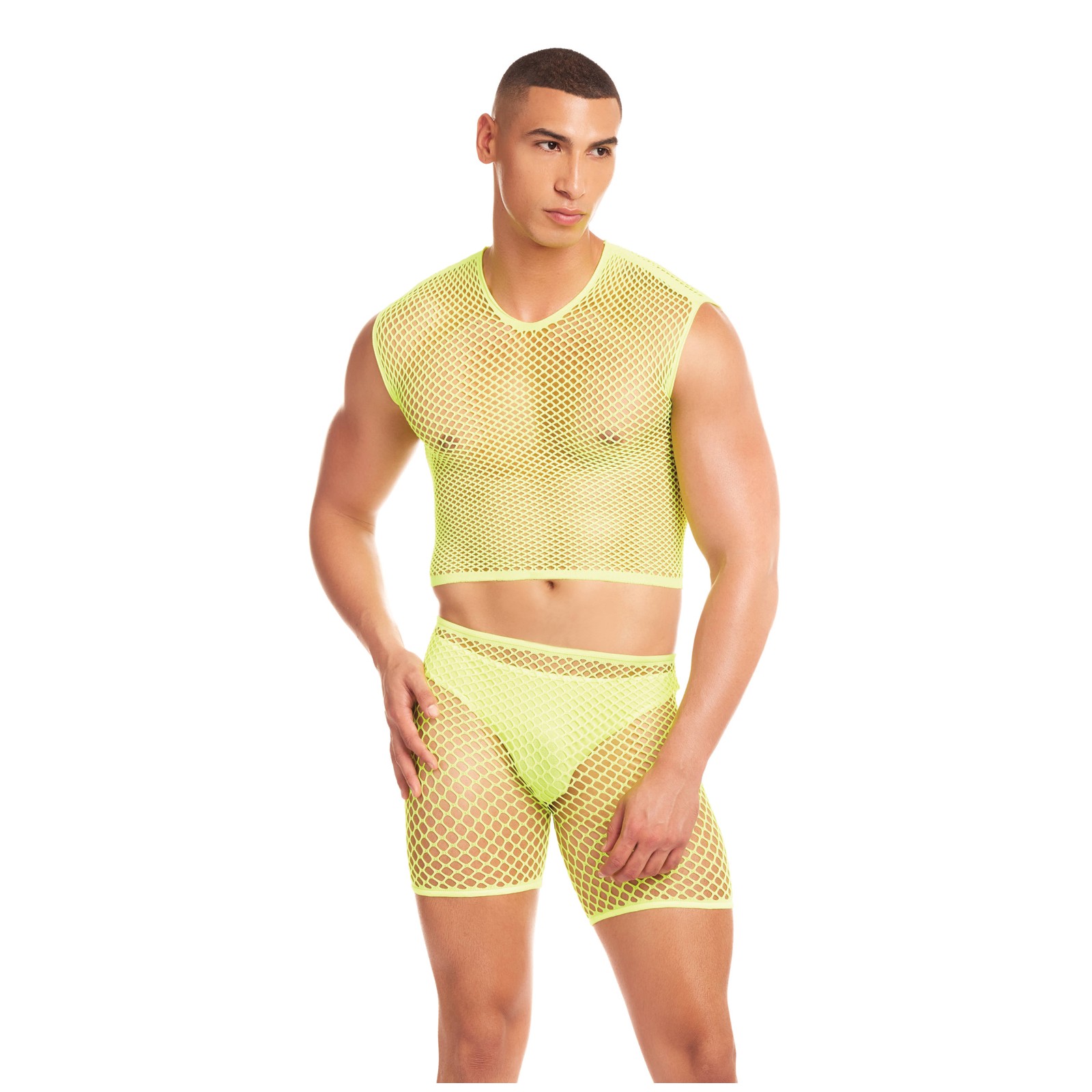 Rainbow Party Net-Bula Large Mesh Long Brief 3 pc Set - Yellow L/XL