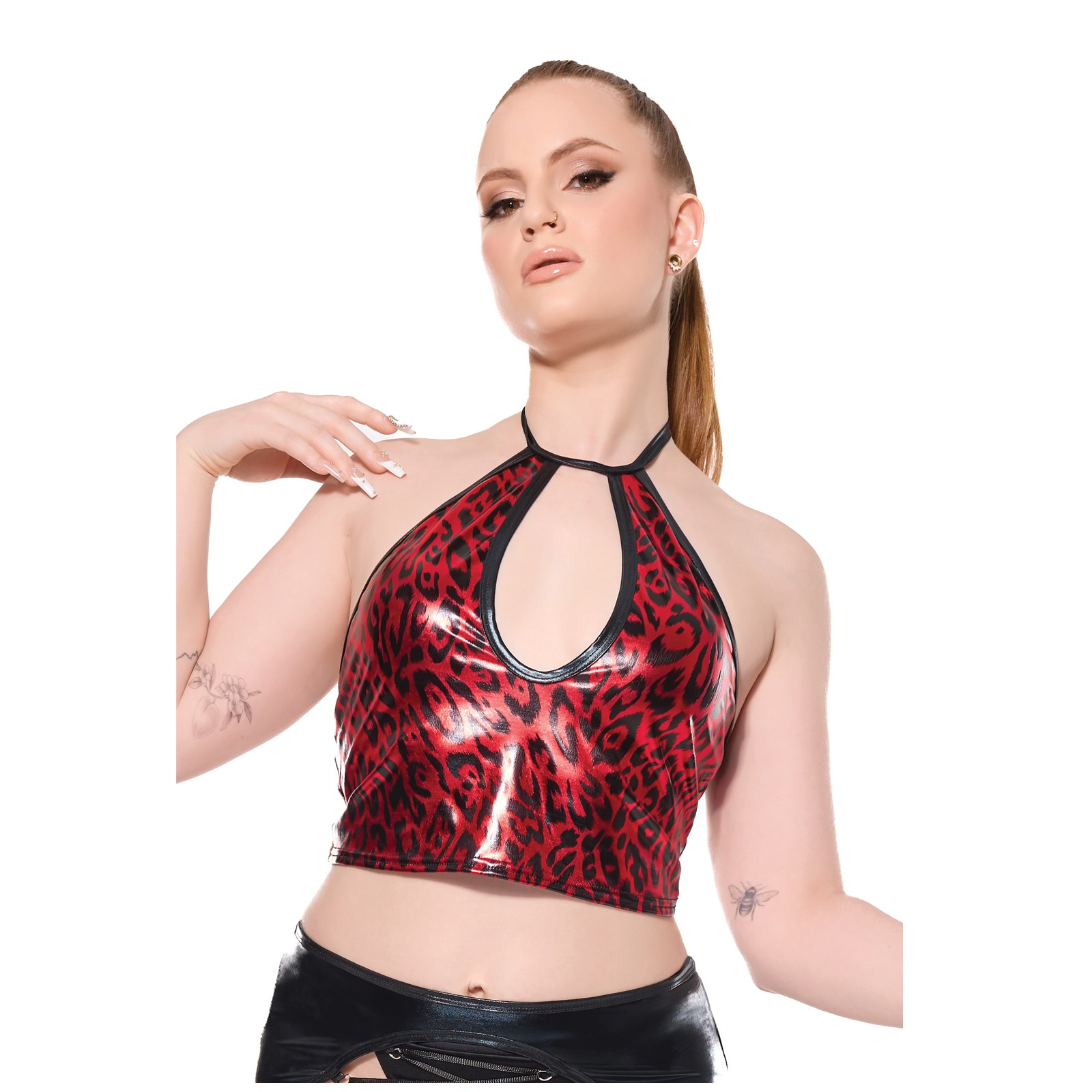 Darque Metallic Wet Look Halter Top for Daring Nights