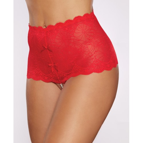 Allure Passion & Pearl High Waist Crotchless Red O/S