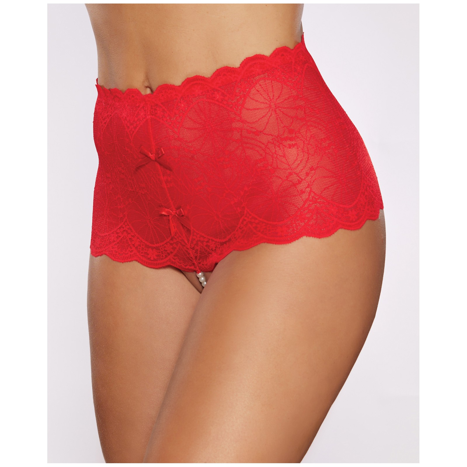 Allure Passion & Pearl High Waist Crotchless Red O/S