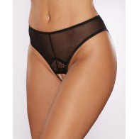 Allure Blushing Crotchless Panty with Pearls Black One Size