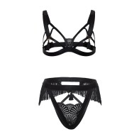 Conjunto de Bra Abierto Annika Flecos Negro L/XL