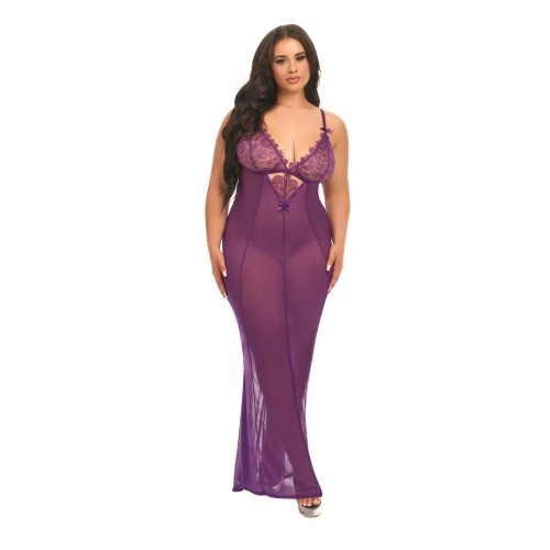 Katana Mesh Eyelash Lace Gown Purple