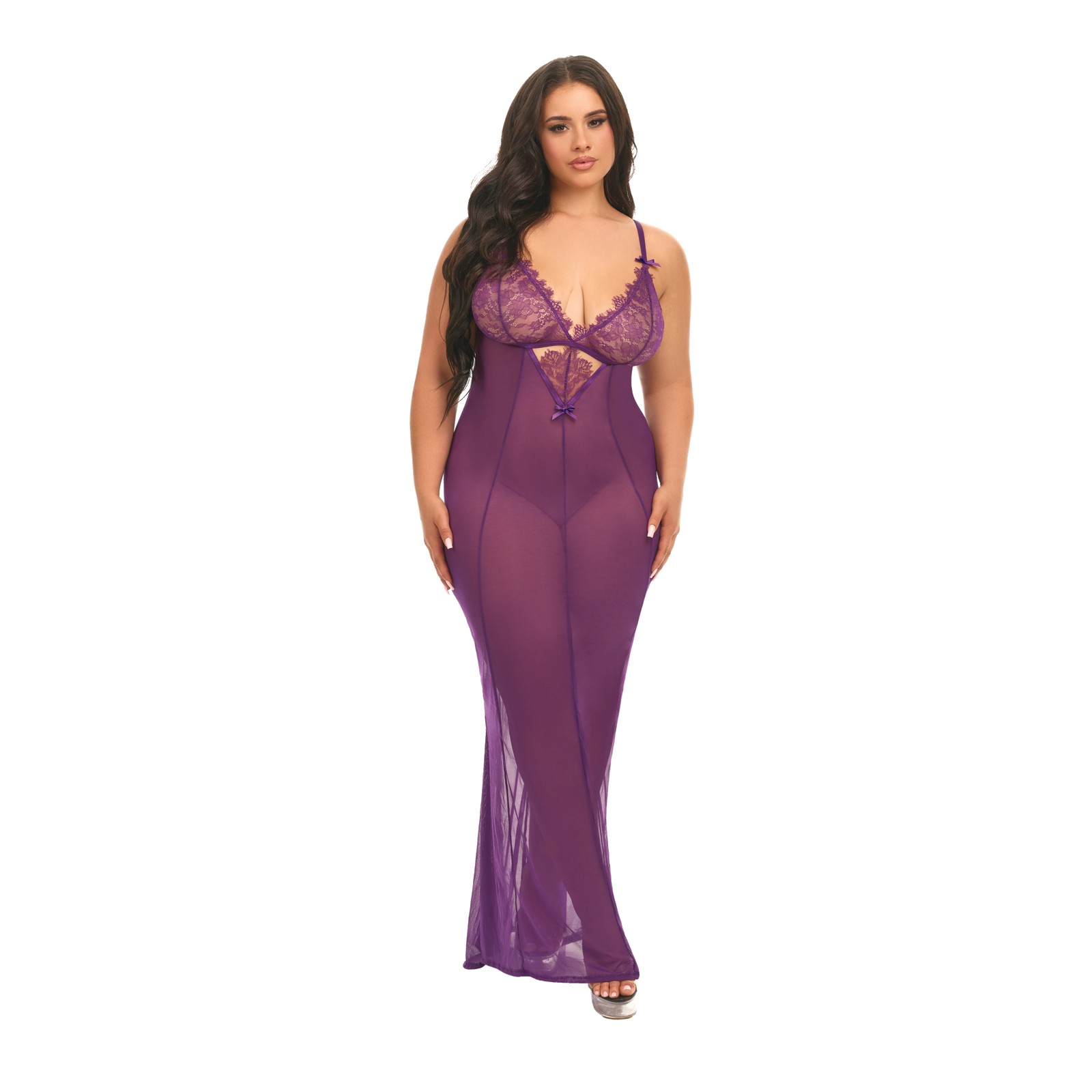 Katana Mesh Eyelash Lace Gown Purple