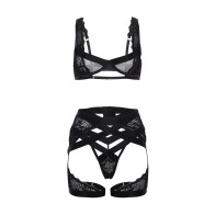 Thalia Mesh and Lace Underwire 3 pc Set Black