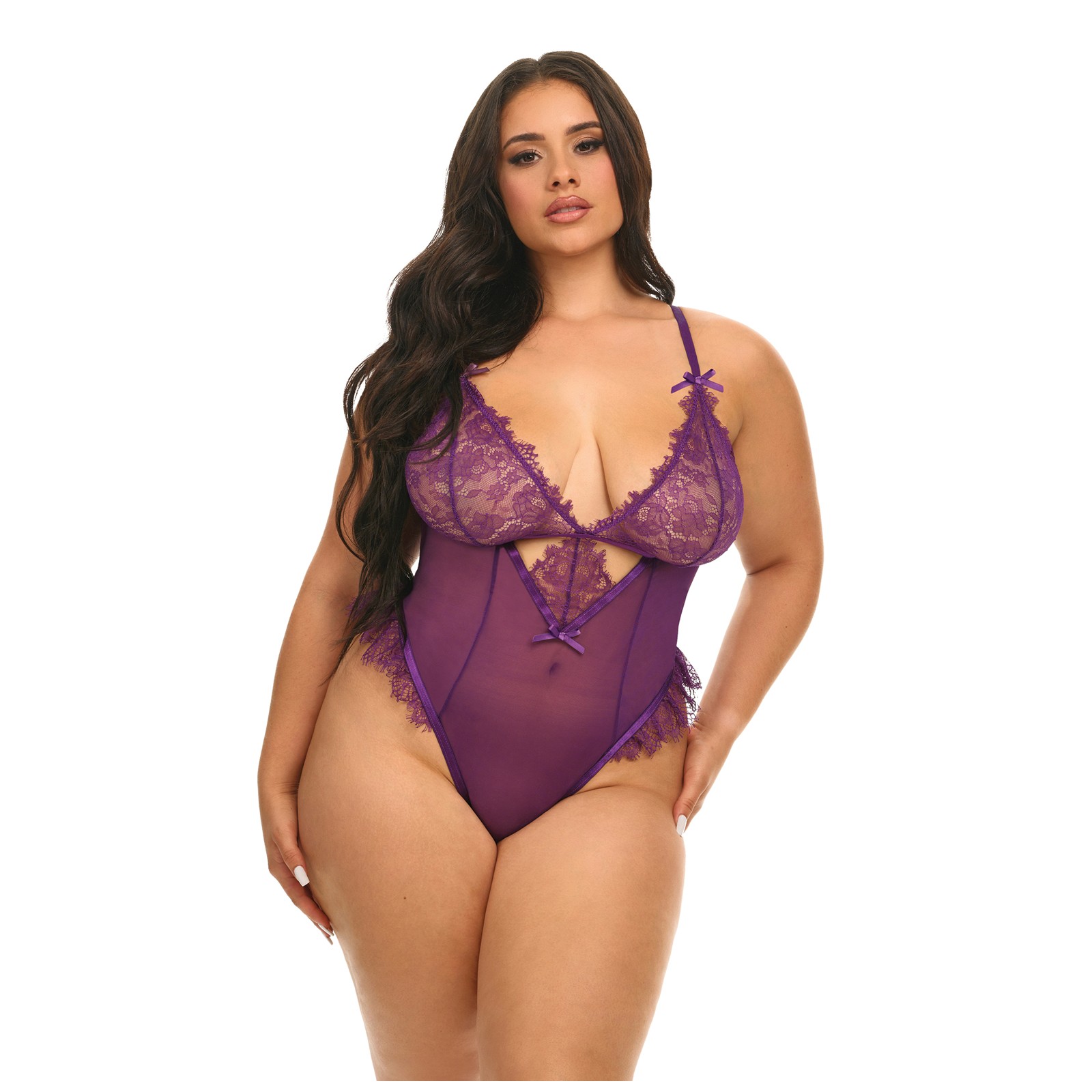 Katana Mesh and Lace Teddy Purple 1X/2X