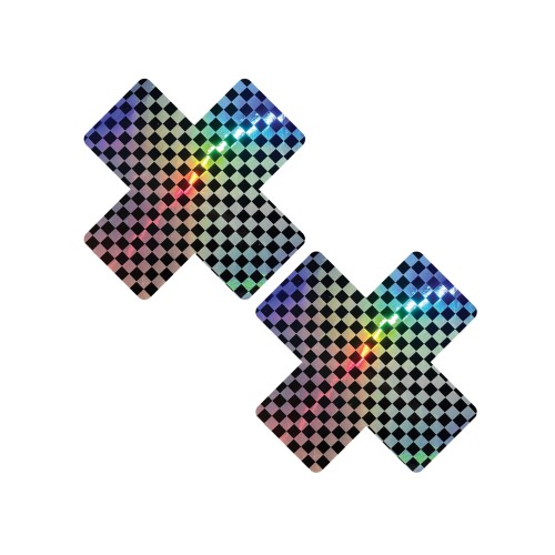 Neva Nude Holographic X Factor Pasties - Rainbow/Black Fun