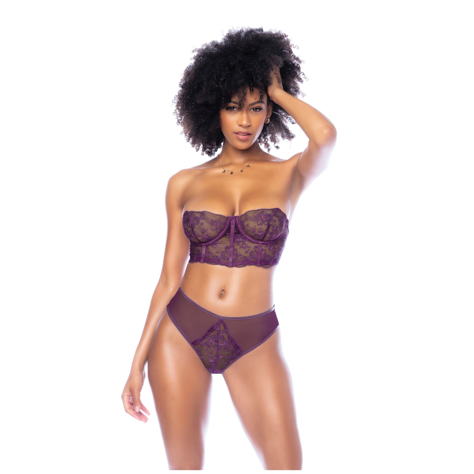 Conjunto de Bustier con Varilla y Tanga de Cintura Alta - Morado XL