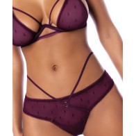 Dot Mesh Underwire Top with Open Back Panty - Wine L/XL