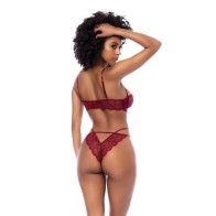 Conjunto de Top de Encaje con Aros y Tanga - Madera Rosa L/XL