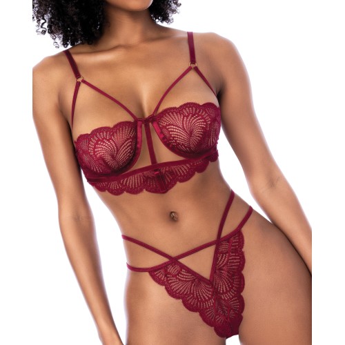 Conjunto de Top de Encaje con Aros y Tanga - Madera Rosa L/XL