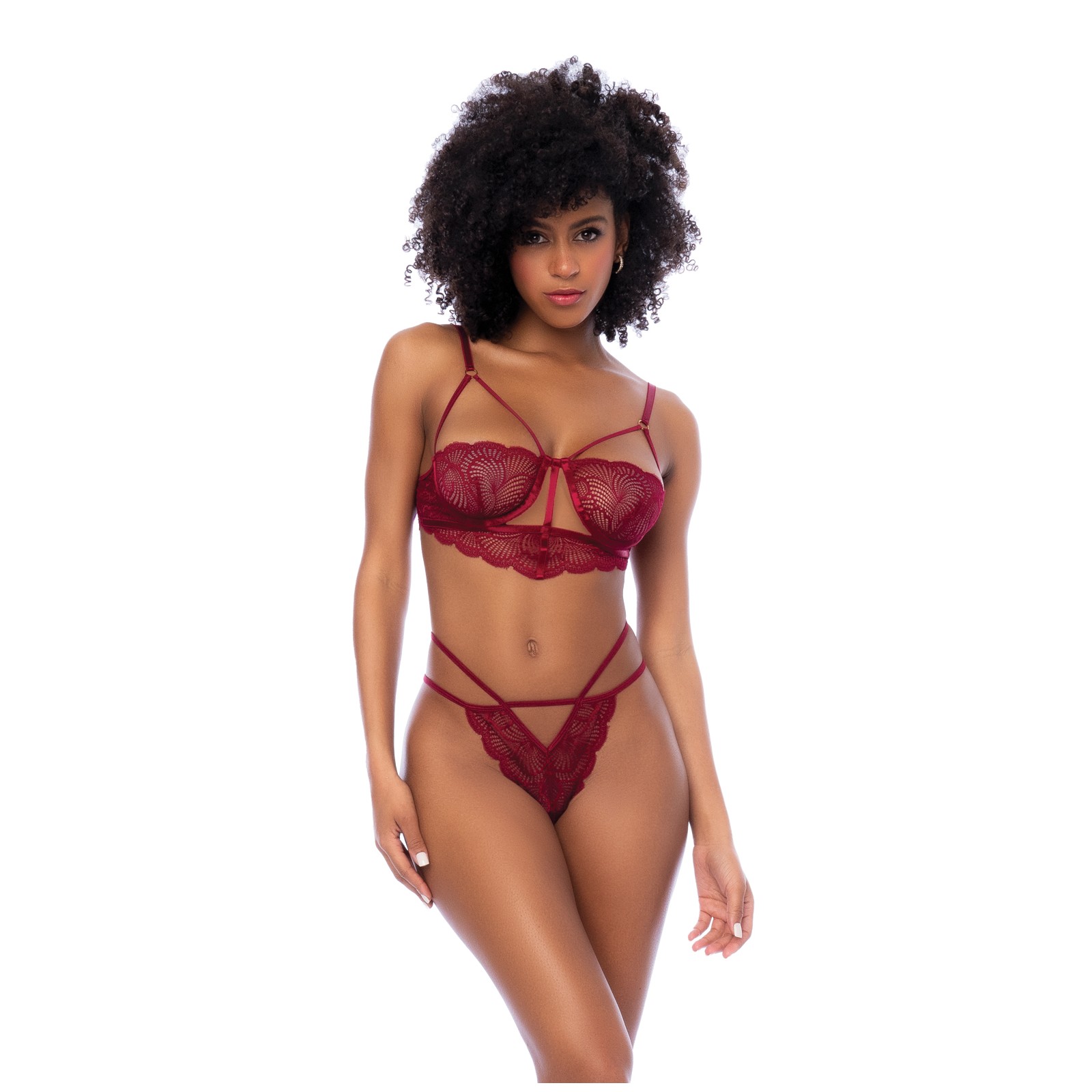 Lace Underwire Top and Thong Set - Rosewood